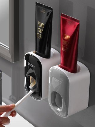 Automatic toothpaste dispenser wall mounted with toothbrush holder - Qoveri