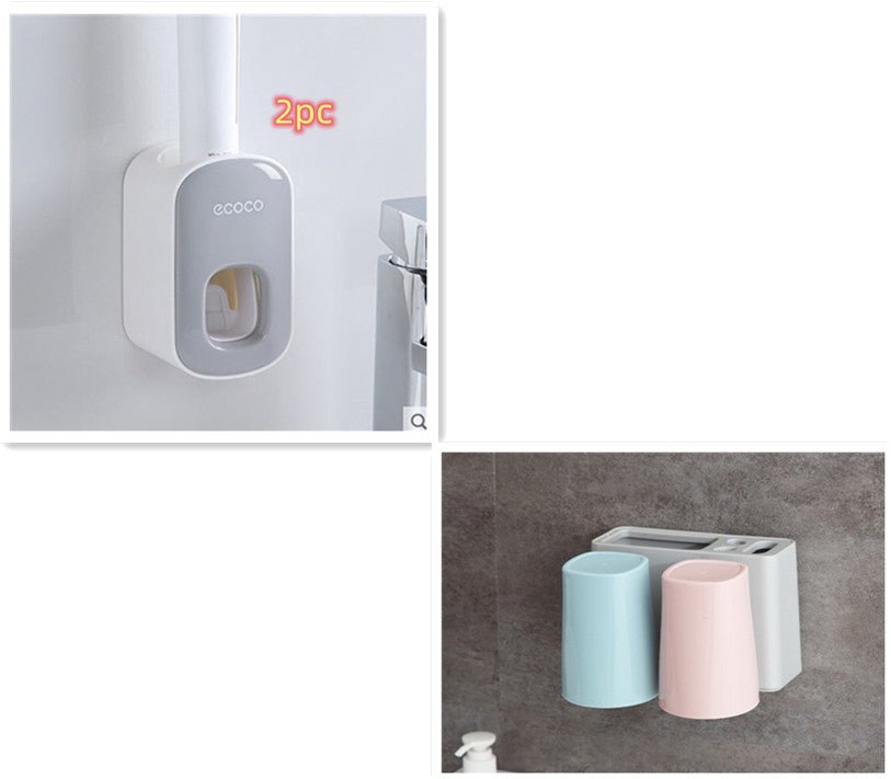 Automatic toothpaste dispenser wall mounted with toothbrush holder - Qoveri
