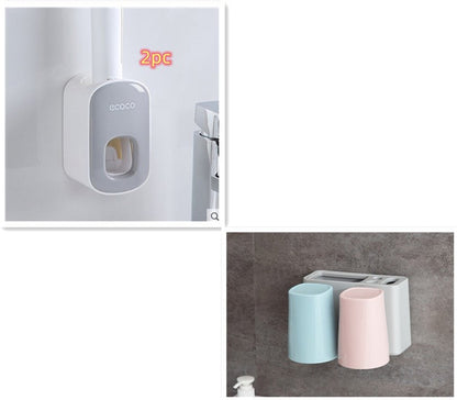 Automatic toothpaste dispenser wall mounted with toothbrush holder - Qoveri