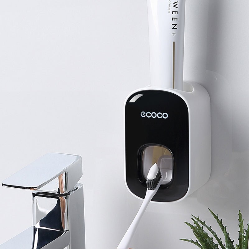 Automatic toothpaste dispenser wall mounted with toothbrush holder - Qoveri