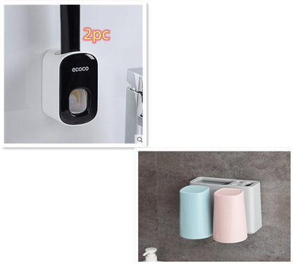 Automatic toothpaste dispenser wall mounted with toothbrush holder - Qoveri