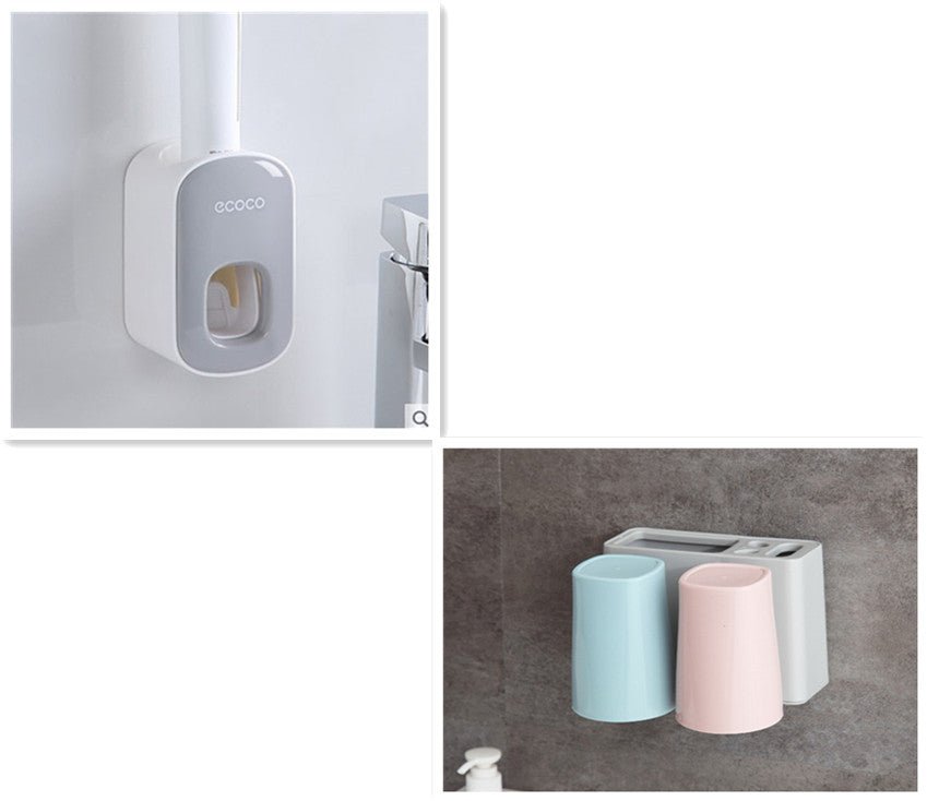Automatic toothpaste dispenser wall mounted with toothbrush holder - Qoveri