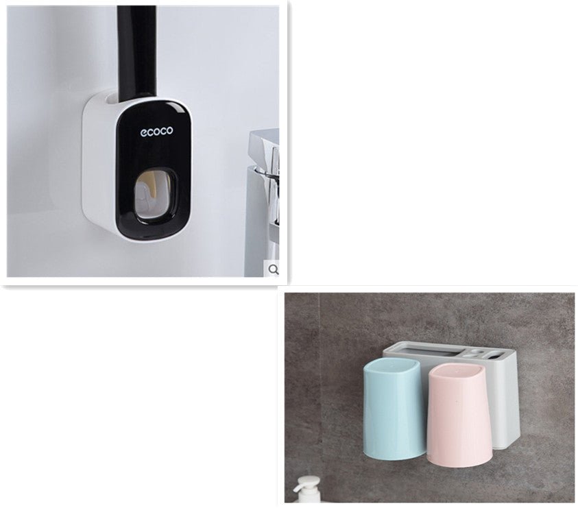Automatic toothpaste dispenser wall mounted with toothbrush holder - Qoveri